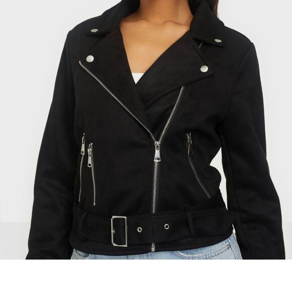 Black Mixed Wool Moto Jacket - Picture 1 of 15